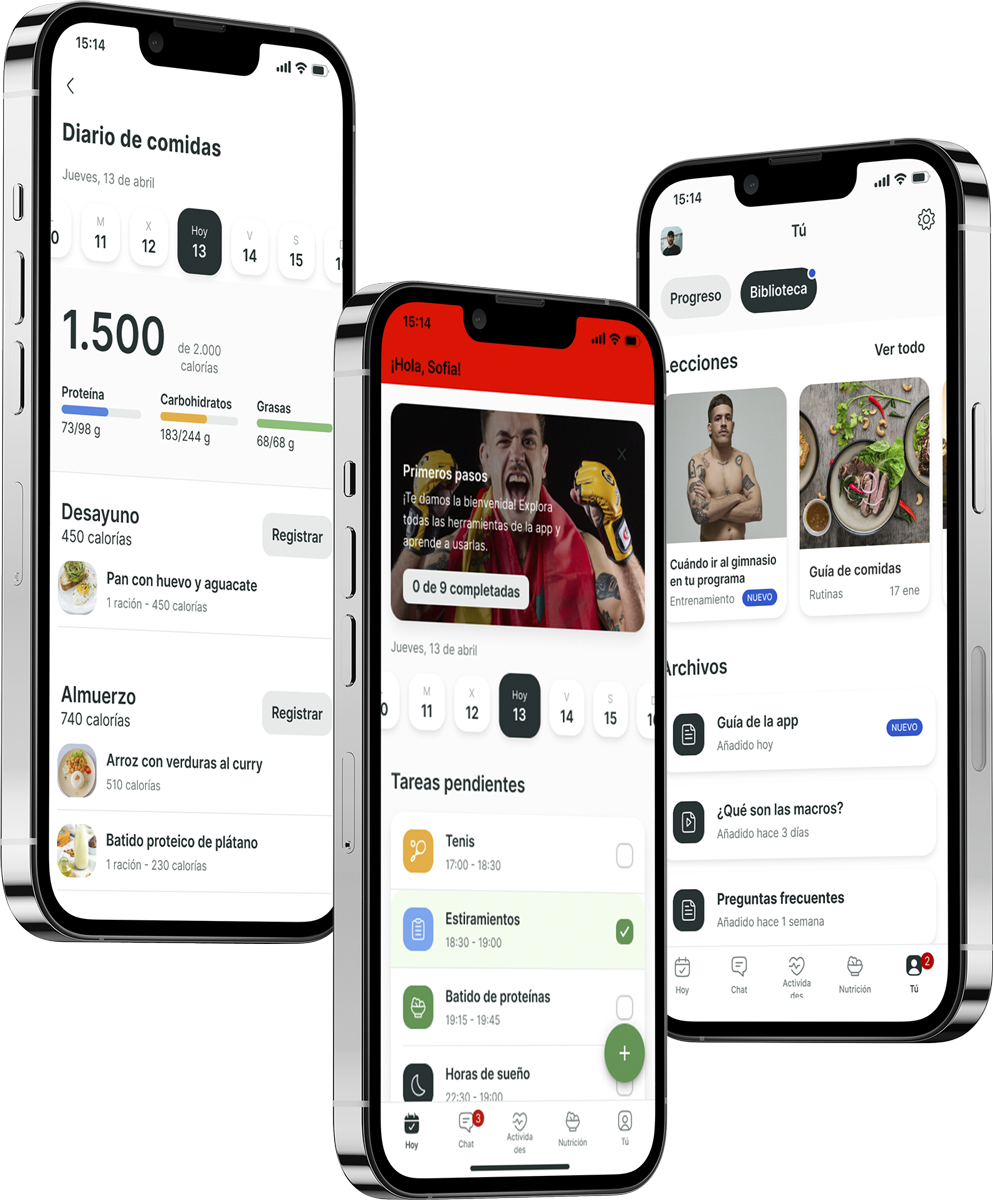 Un mockup de la app de coaching mostrando las funciones.